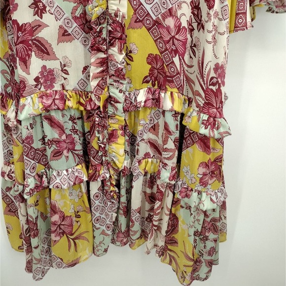 Alexis Floral Wiera Printed Ruffle Midi Dress in Berry Pink Paisley Size Large - Picture 11 of 12